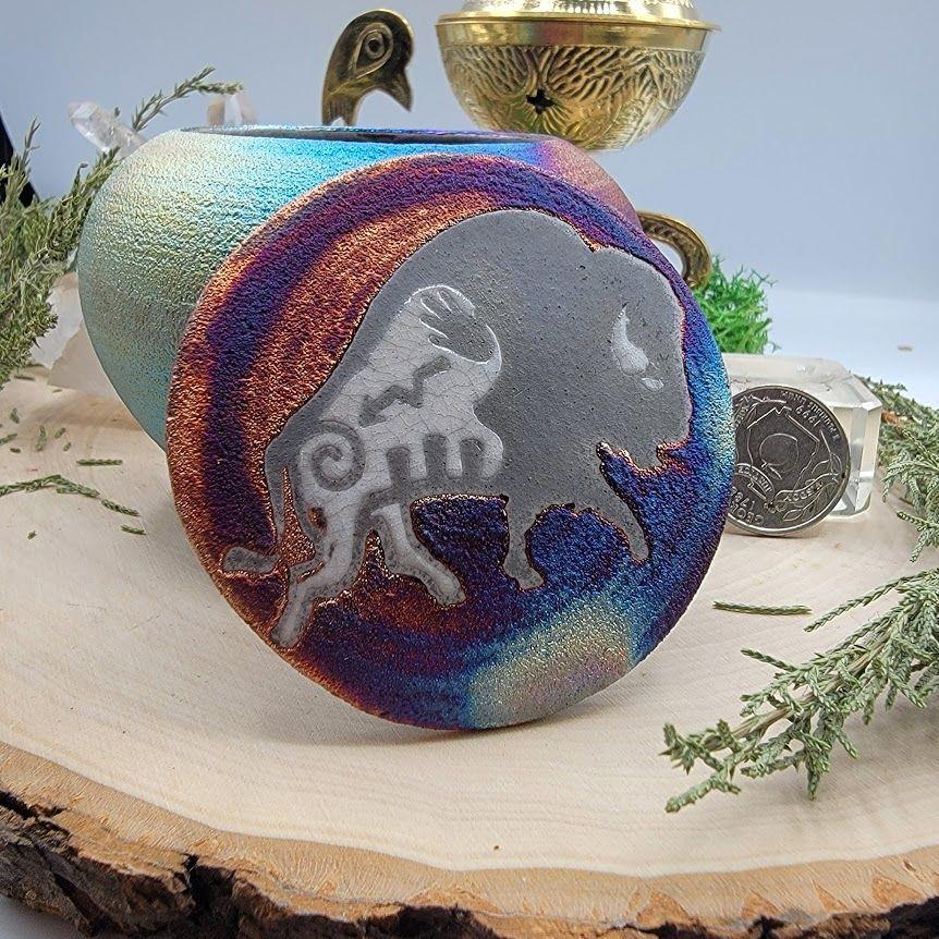 (3") Raku Jar - Spirit Bison
