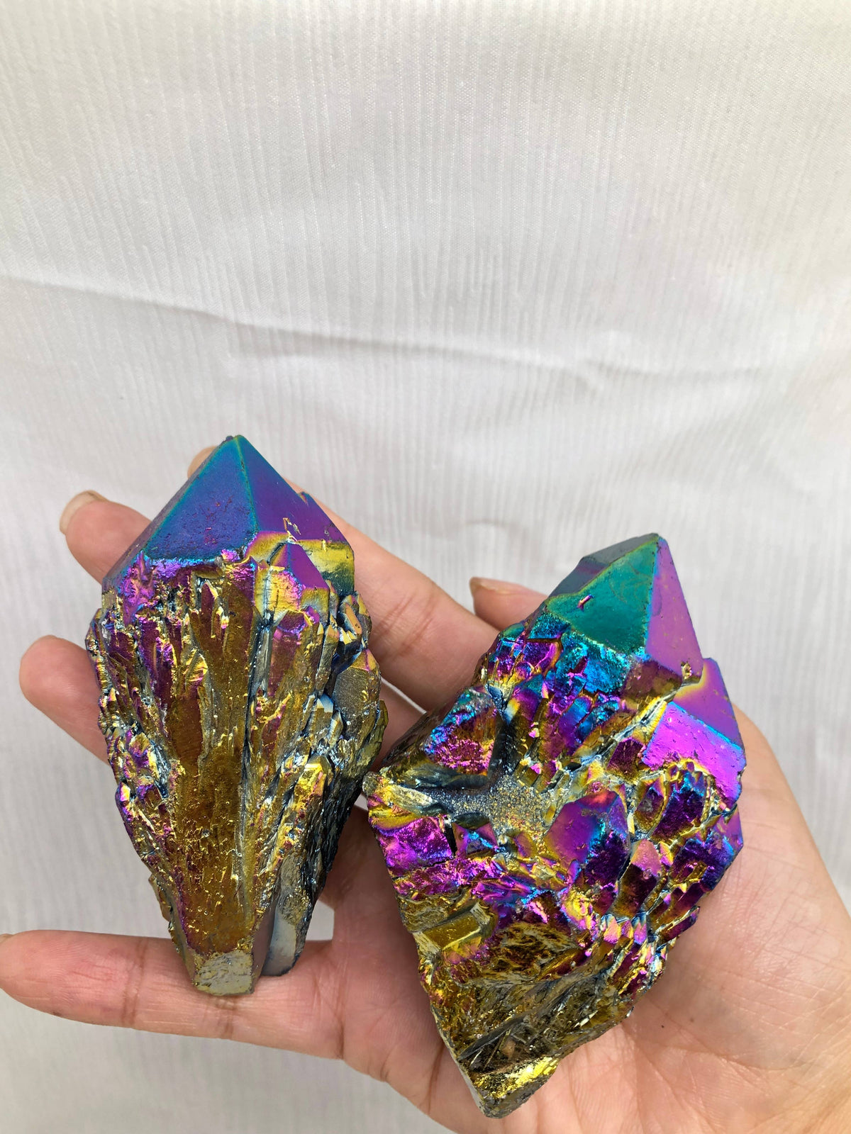 1LB Titanium Rainbow Aura Quartz Crystal Points Bulk Lot