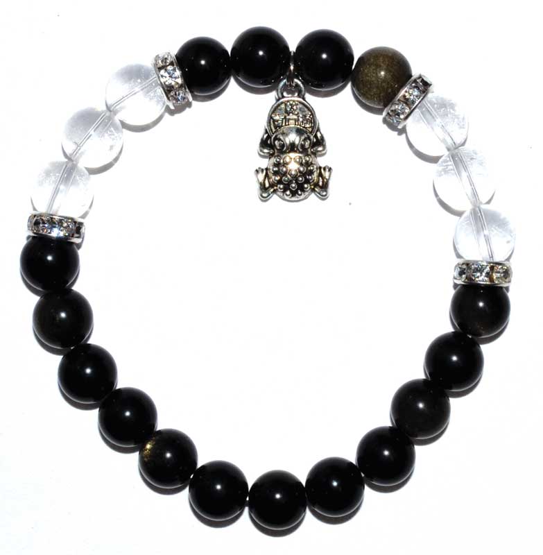 Obsidian & Quartz Frog Bracelet - Northern Magick Supplies