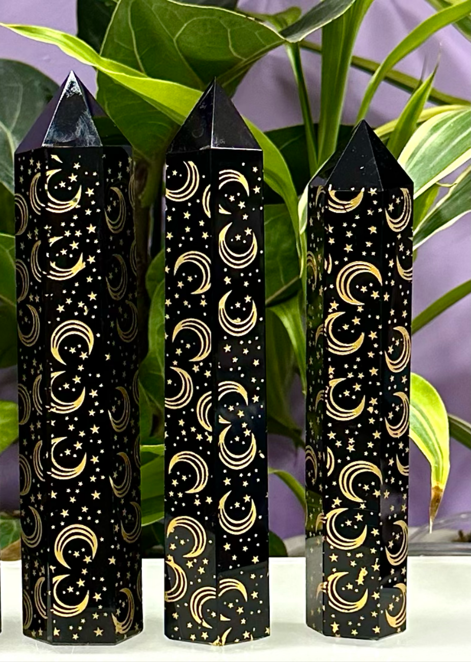 Natural Black Obsidian Moon Obelisk Tower Point (Each) - Northern Magick Supplies