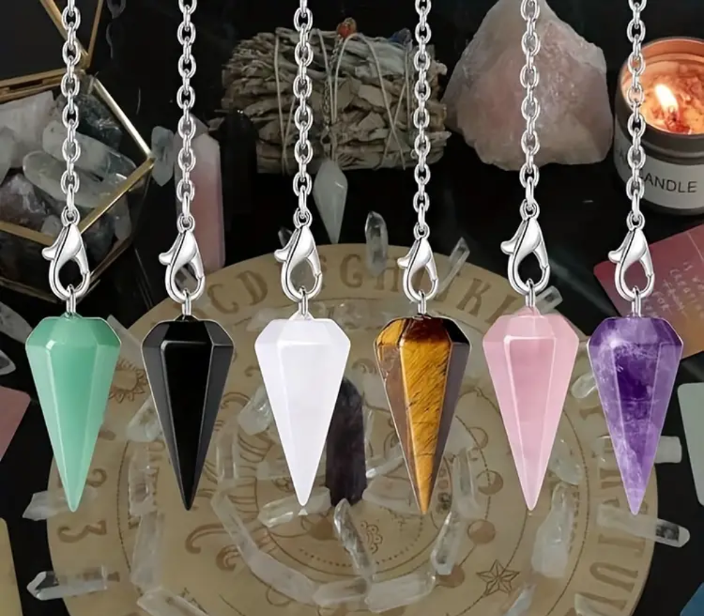 A Set of 6 Crystal Pendulums for Witchcraft Enthusiasts, Featuring Divination Tools, Crystal Gemstones, Colorful Quartz - Northern Magick Supplies