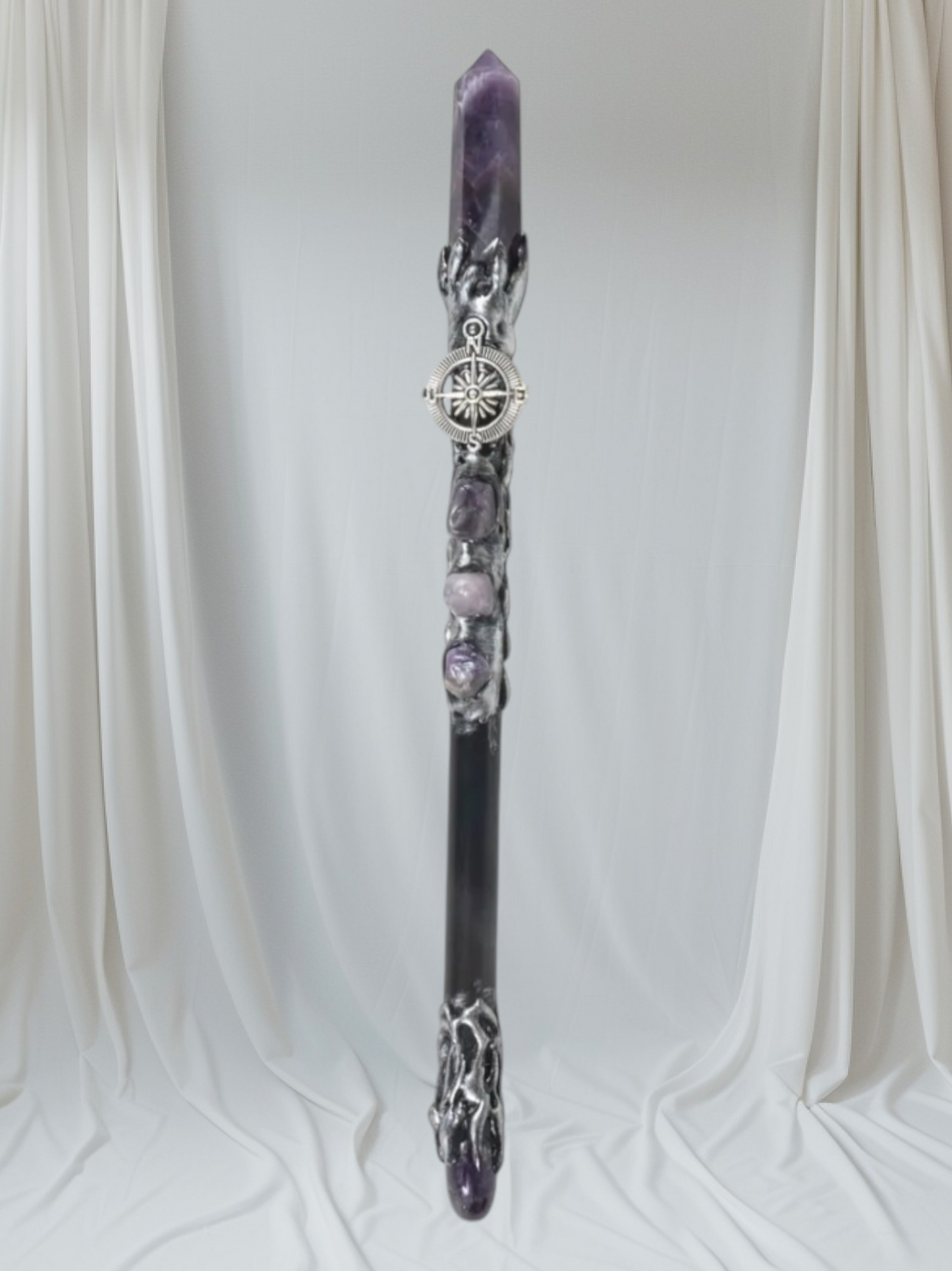 Magick Wand Amethyst point with silver compass