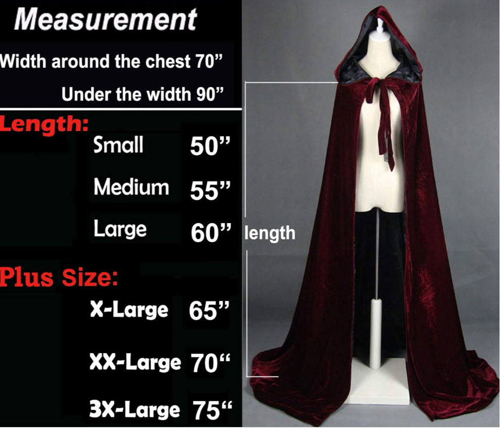 High Quality Velvet Renaissance Medieval Cloak Cape Lined with Satin