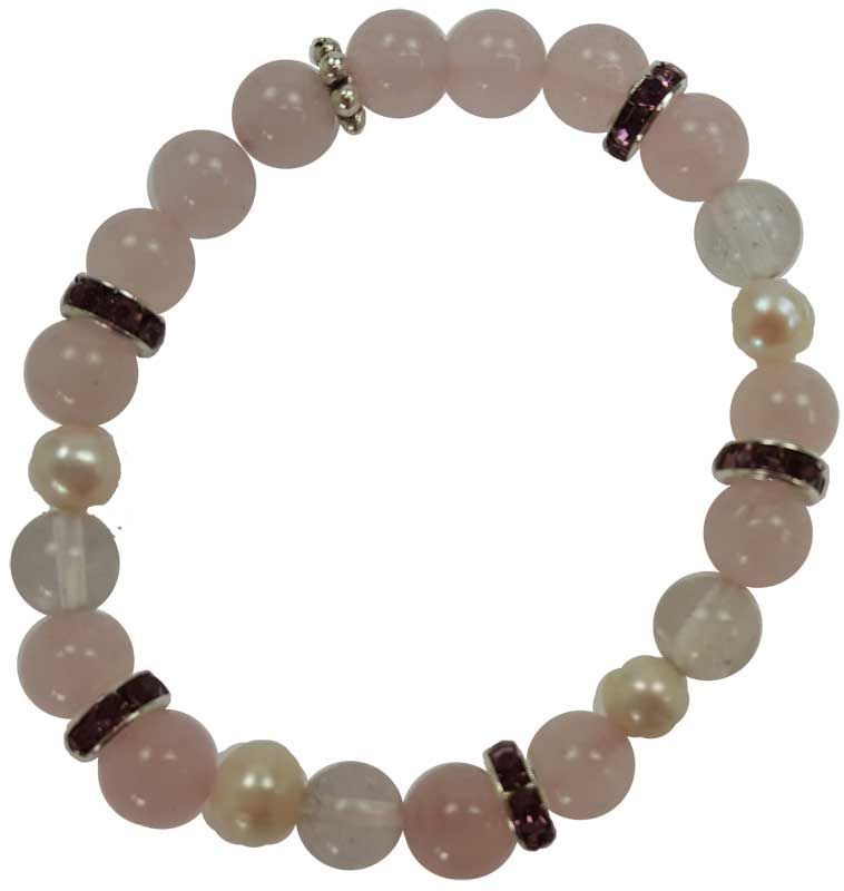 Rose & Clear Quartz Pearl Bracelet 8mm