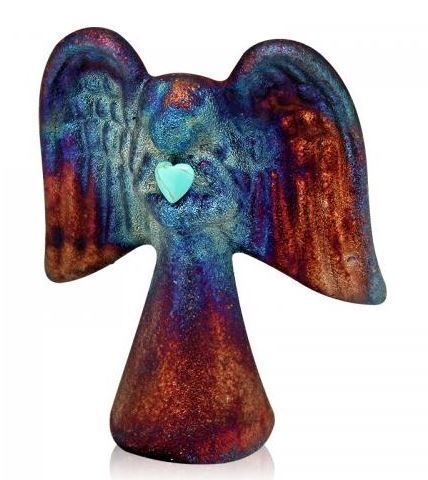 Raku Angel Magnet - Turquoise Heart (2.5") - Northern Magick Supplies
