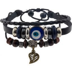 Leather Evil Eye Bracelet w/ Feather