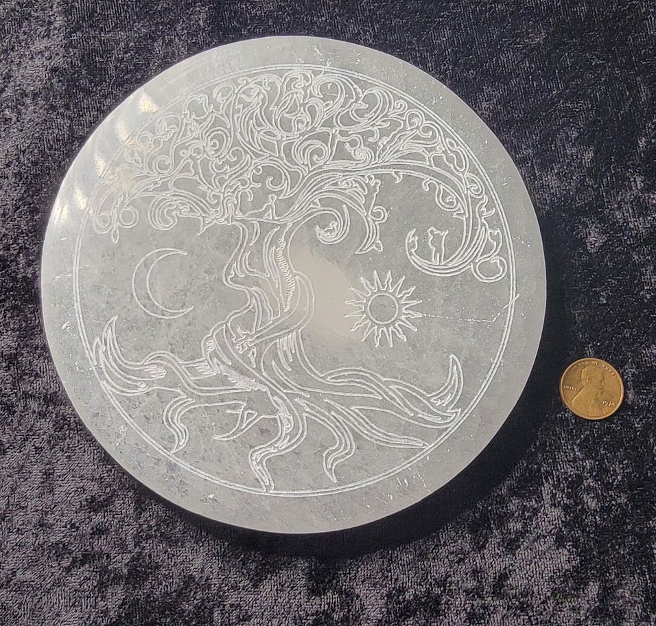Selenite Round - Tree of Life (Medium) - Northern Magick Supplies