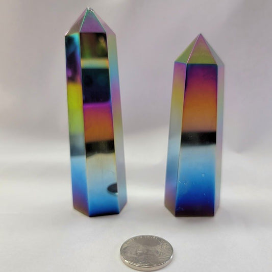 Black Rainbow-Plated Obsidian Obelisk - Large - Northern Magick Supplies
