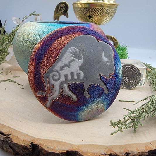 (3") Raku Jar - Spirit Bison