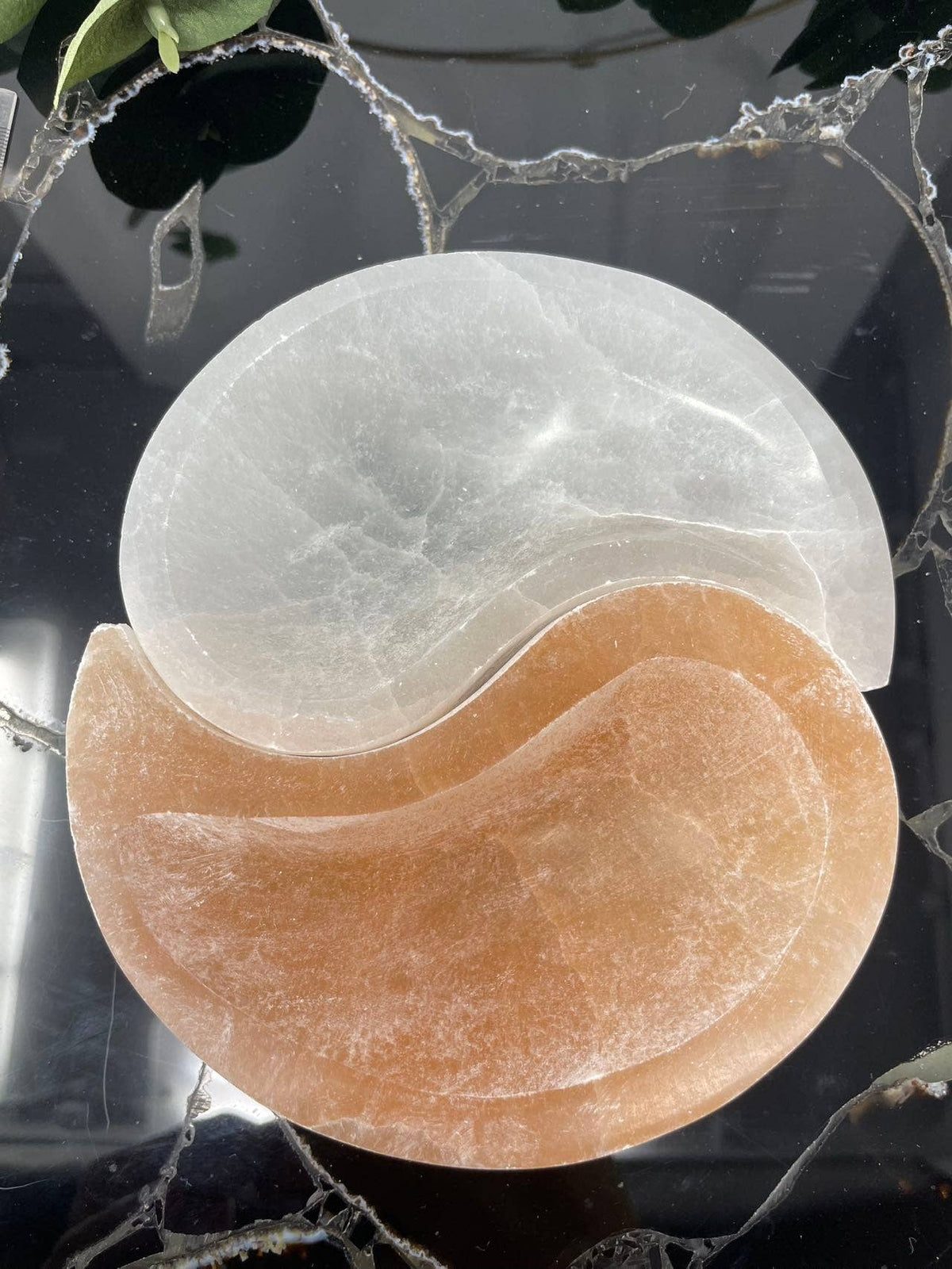 Yin Yang Bowl Set – Red & White Selenite 4.5" Charging Plate
