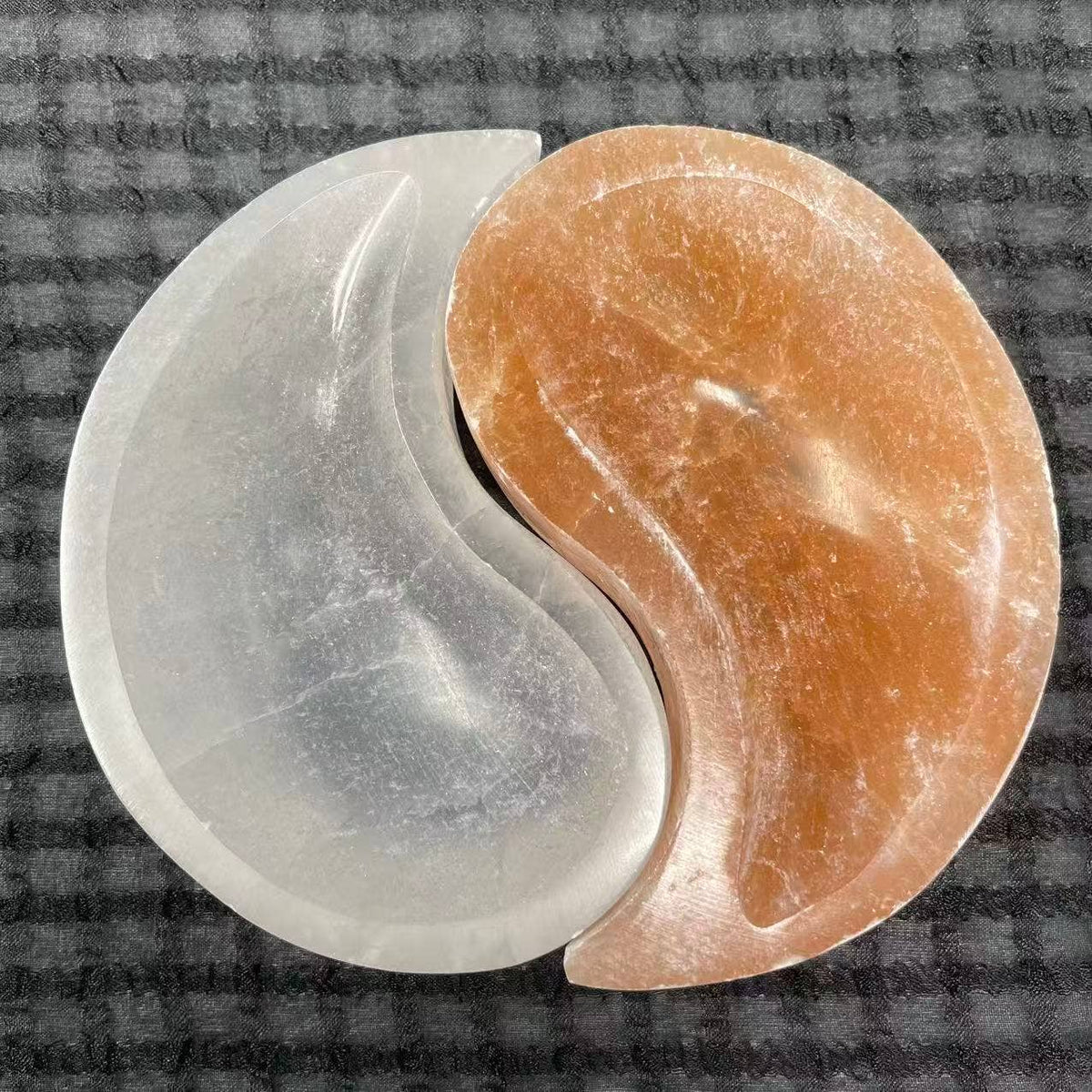 Yin Yang Bowl Set – Red & White Selenite 4.5" Charging Plate