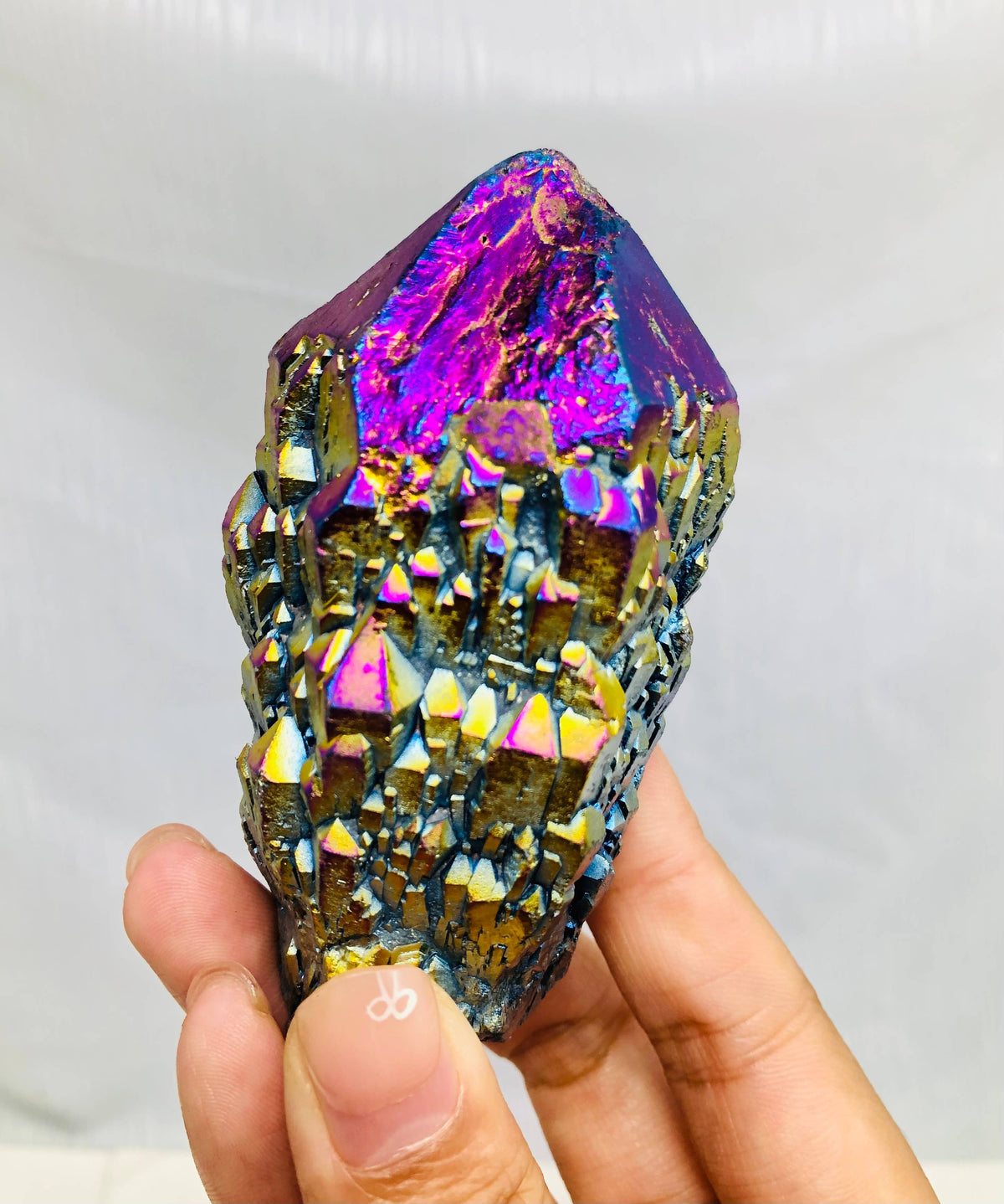 1LB Titanium Rainbow Aura Quartz Crystal Points Bulk Lot