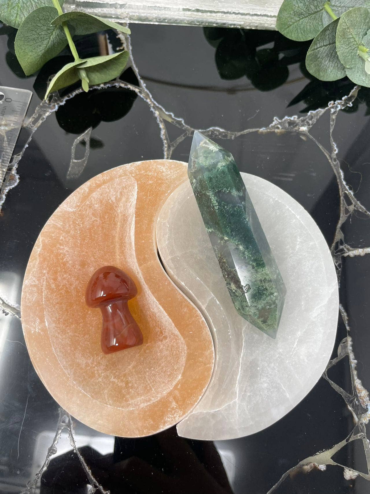 Yin Yang Bowl Set – Red & White Selenite 4.5" Charging Plate