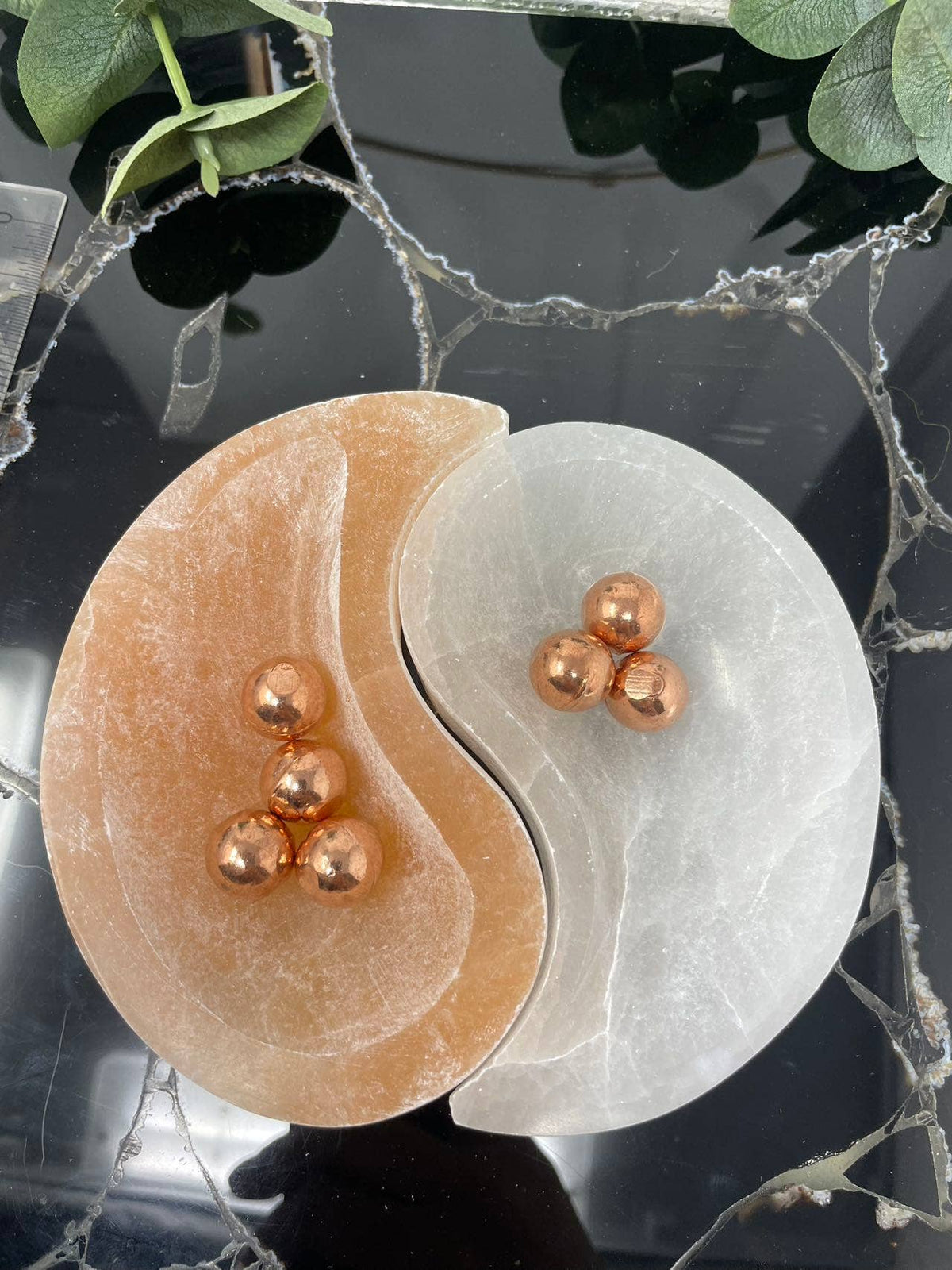 Yin Yang Bowl Set – Red & White Selenite 4.5" Charging Plate