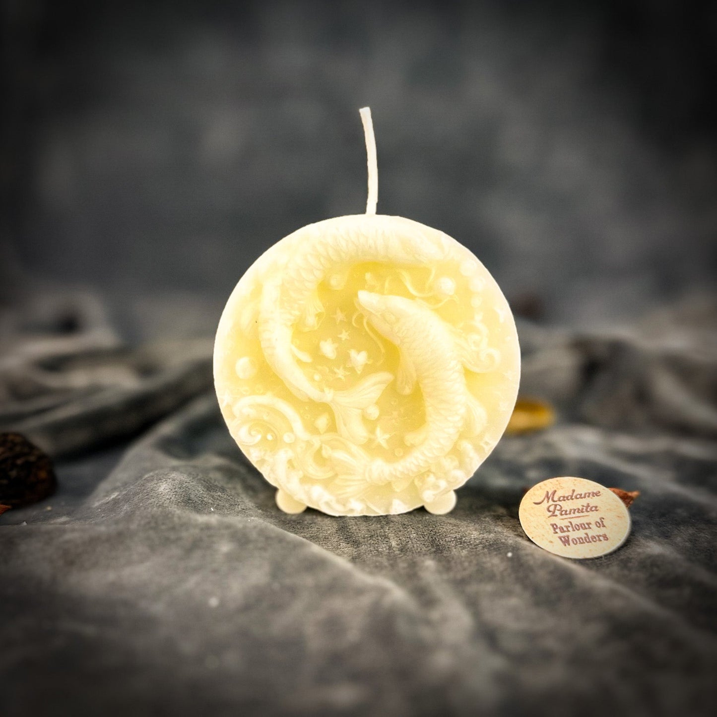 Beeswax Pisces Fish Zodiac Spell Candle - Intuition, Compassion & Dreams