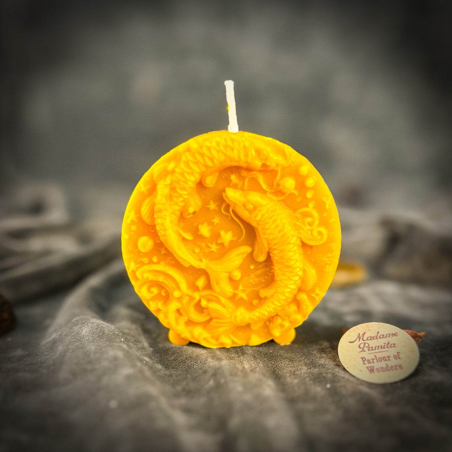 Beeswax Pisces Fish Zodiac Spell Candle - Intuition, Compassion & Dreams