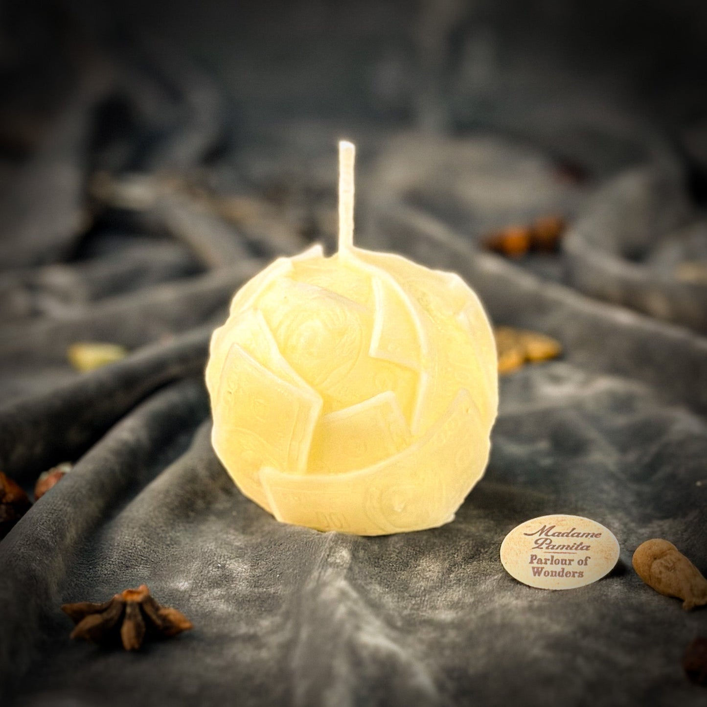 Beeswax Rolling in Dough Spell Candle - Luxury Wealth & Opulent Abundance