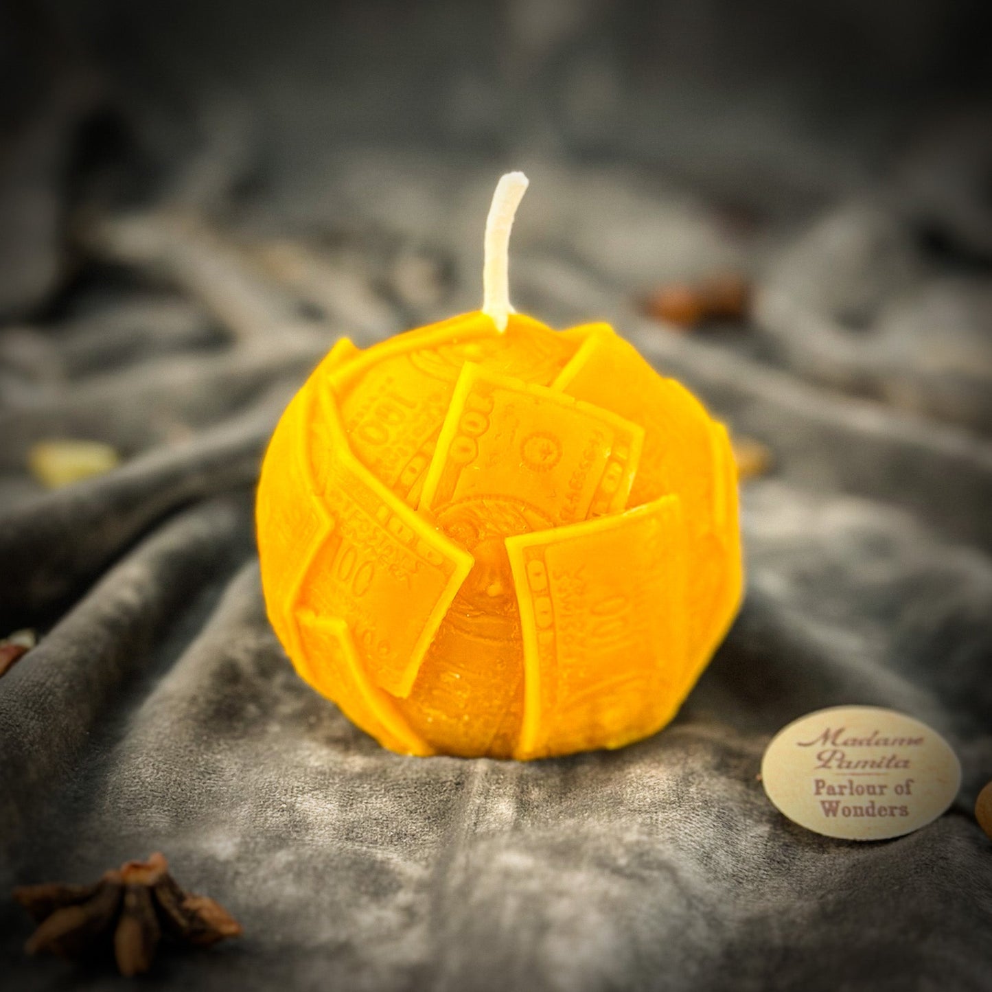 Beeswax Rolling in Dough Spell Candle - Luxury Wealth & Opulent Abundance