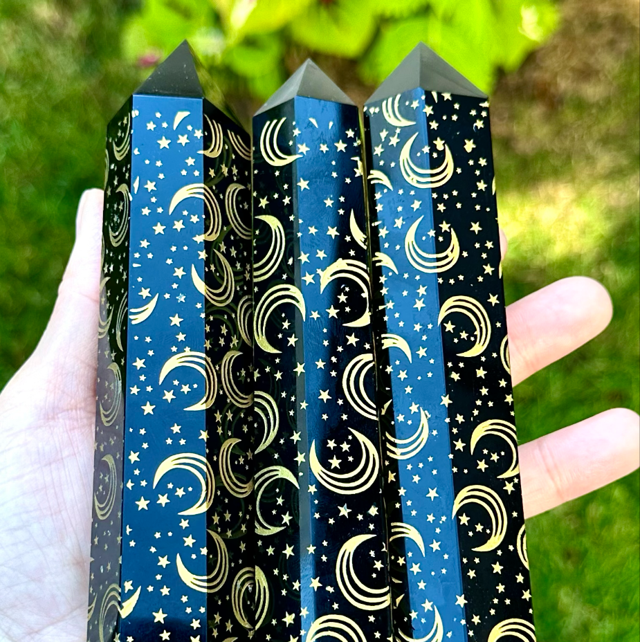 Natural Black Obsidian Moon Obelisk Tower Point (Each) - Northern Magick Supplies