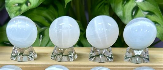 Natural Selenite aks Satin Spar Sphere Crystal ~4cm - Northern Magick Supplies