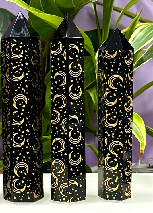 Natural Black Obsidian Moon Obelisk Tower Point (Each) - Northern Magick Supplies