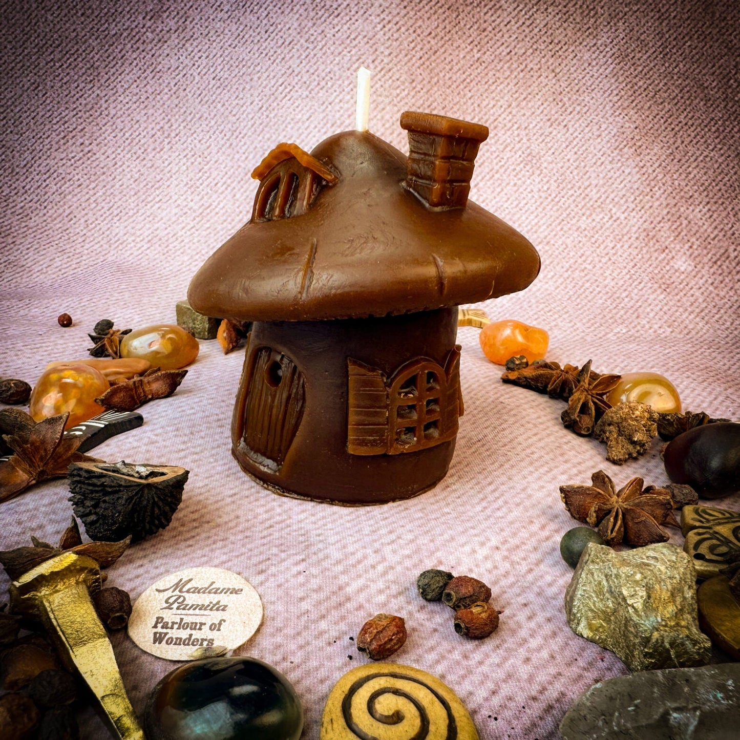 Beeswax Mushroom Fairy Hut Cozy Home Spell Candle - Sanctuary & Blessing Magic - Northern Magick Supplies