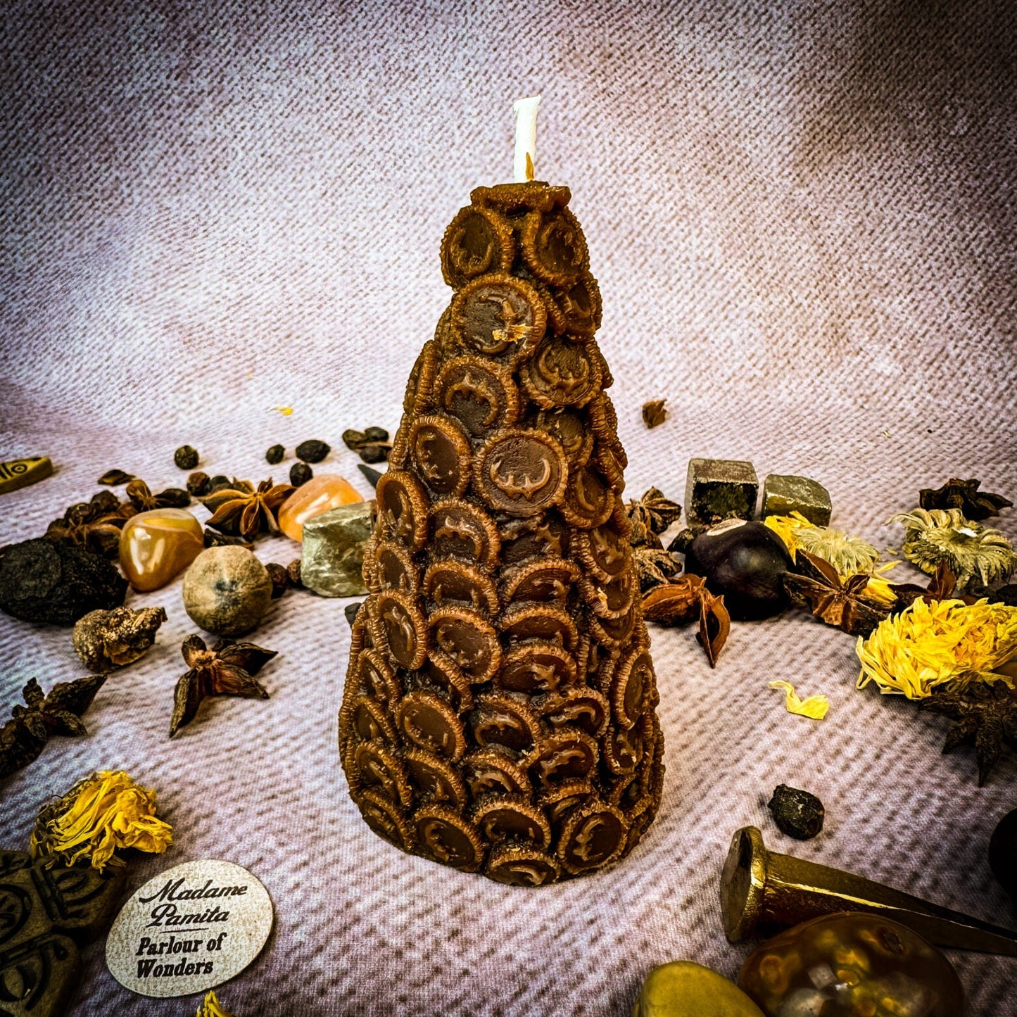 Beeswax Cone of Coins Spell Candle - Northern Magick Supplies