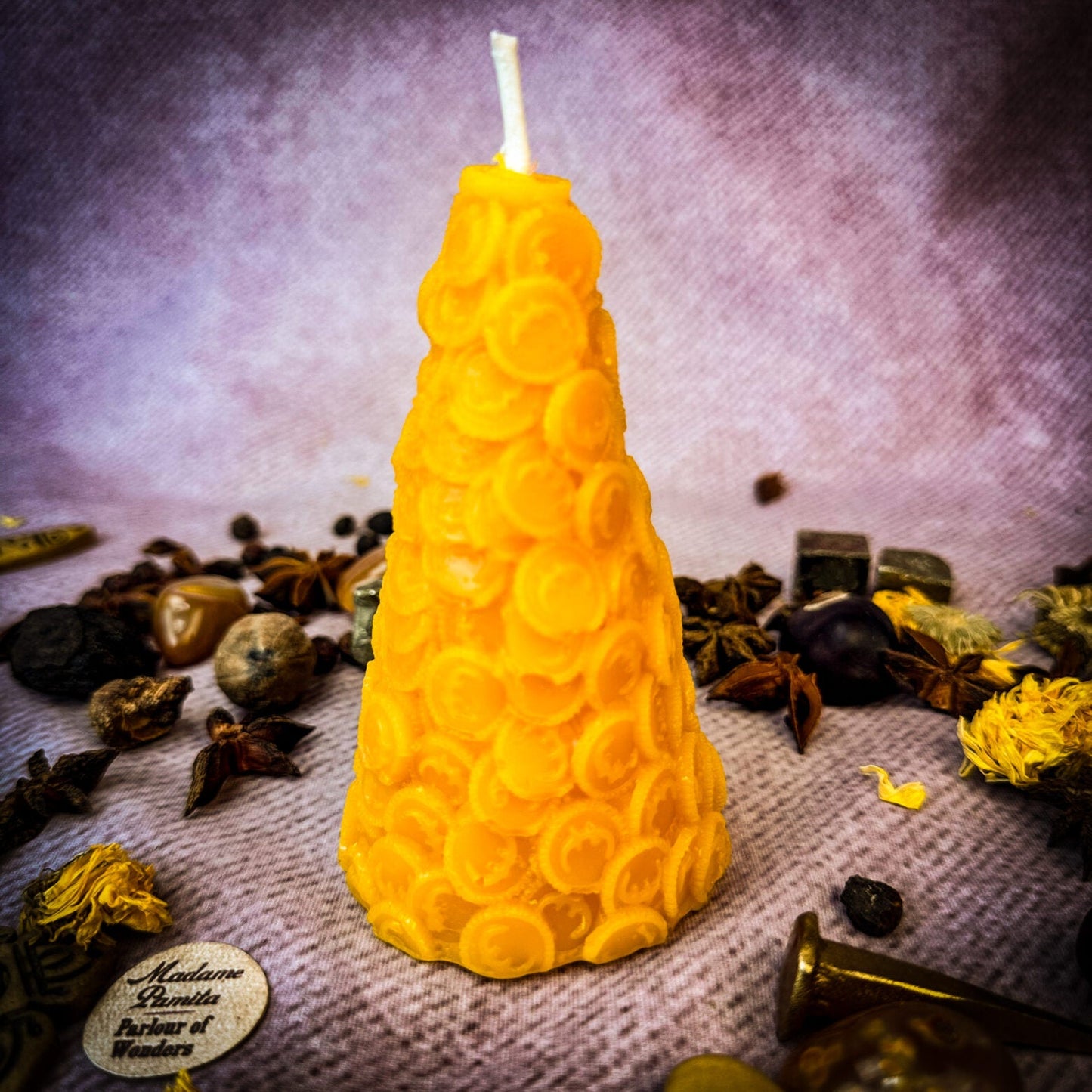Beeswax Cone of Coins Spell Candle - Northern Magick Supplies