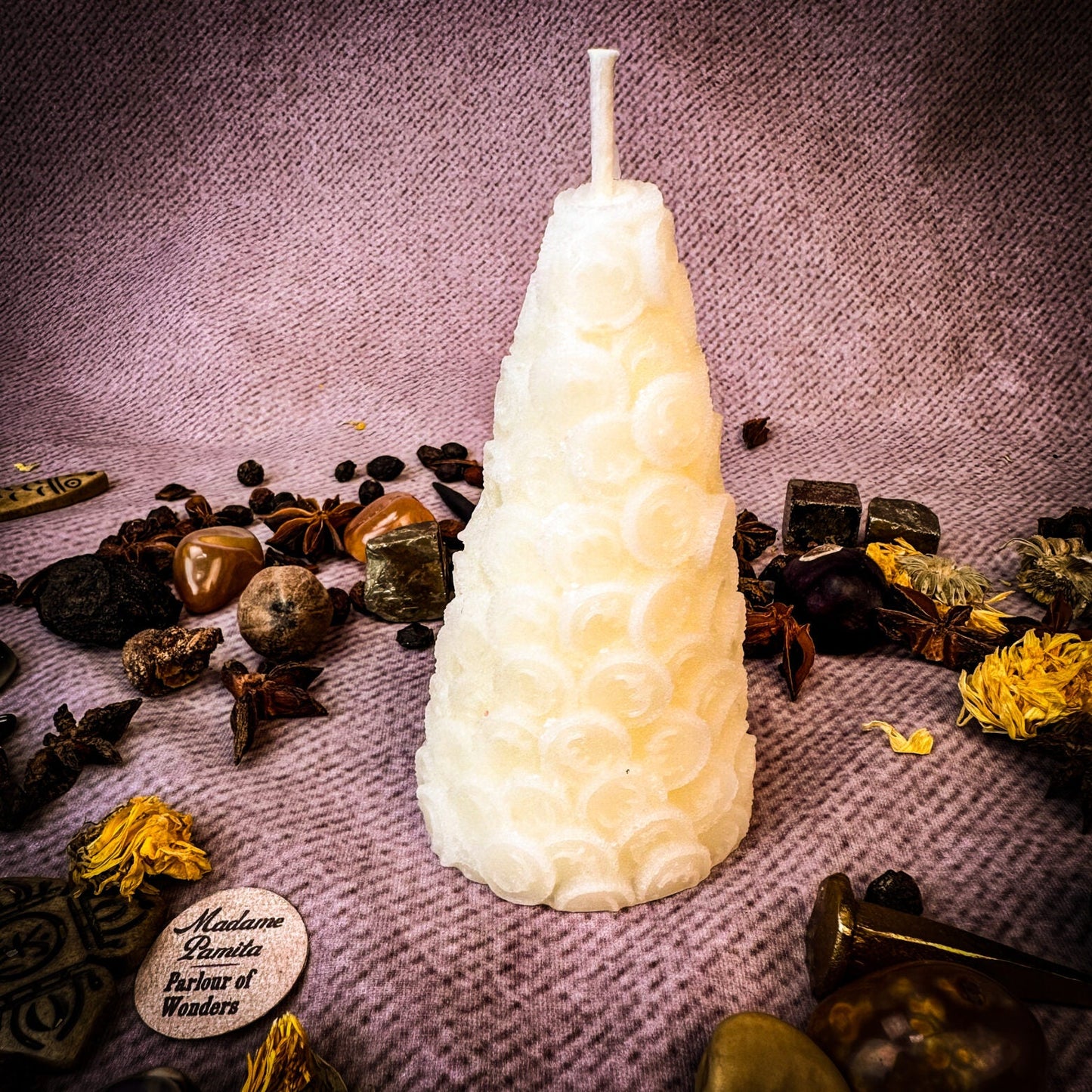 Beeswax Cone of Coins Spell Candle - Northern Magick Supplies