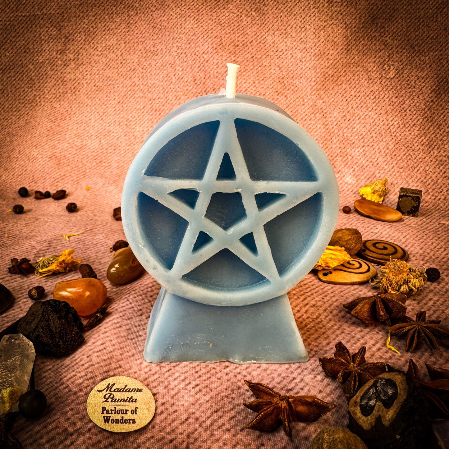 Beeswax Pentacle of Protection Spell Candle - Five Elements & Spiritual Safety