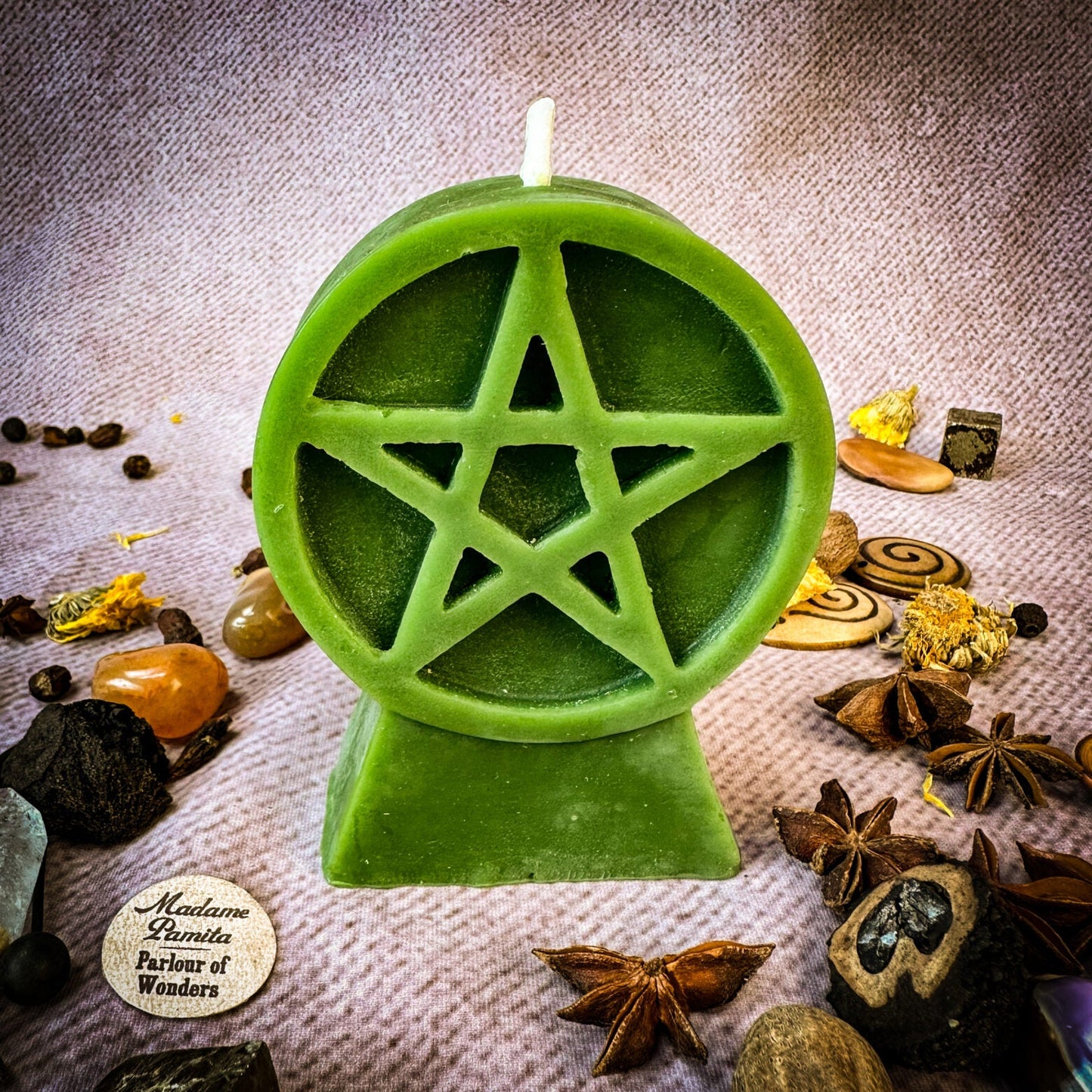 Beeswax Pentacle of Protection Spell Candle - Five Elements & Spiritual Safety