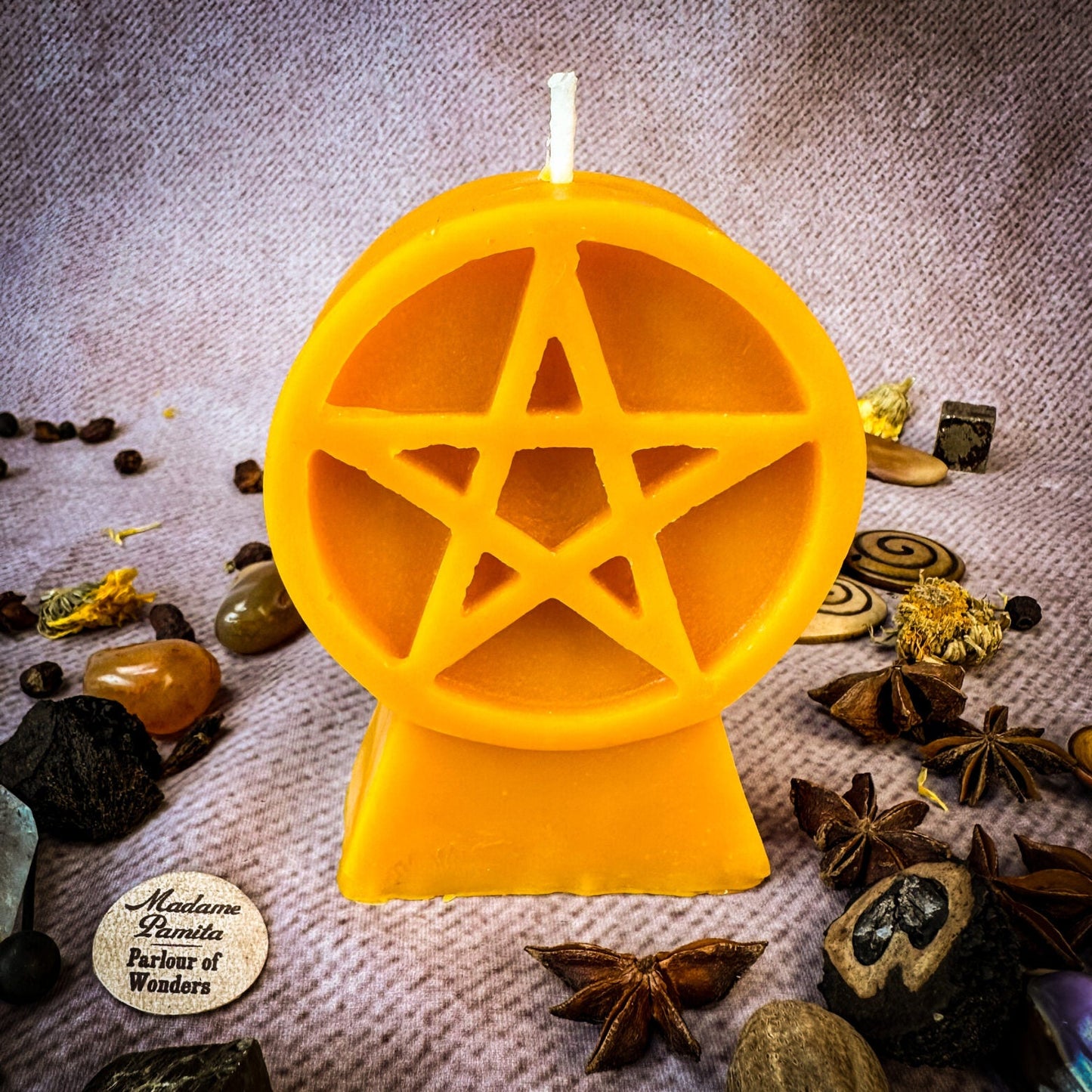 Beeswax Pentacle of Protection Spell Candle - Five Elements & Spiritual Safety
