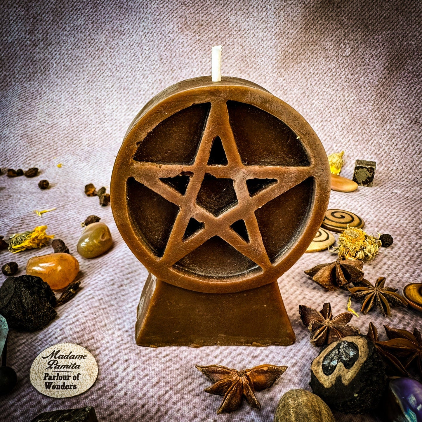Beeswax Pentacle of Protection Spell Candle - Five Elements & Spiritual Safety