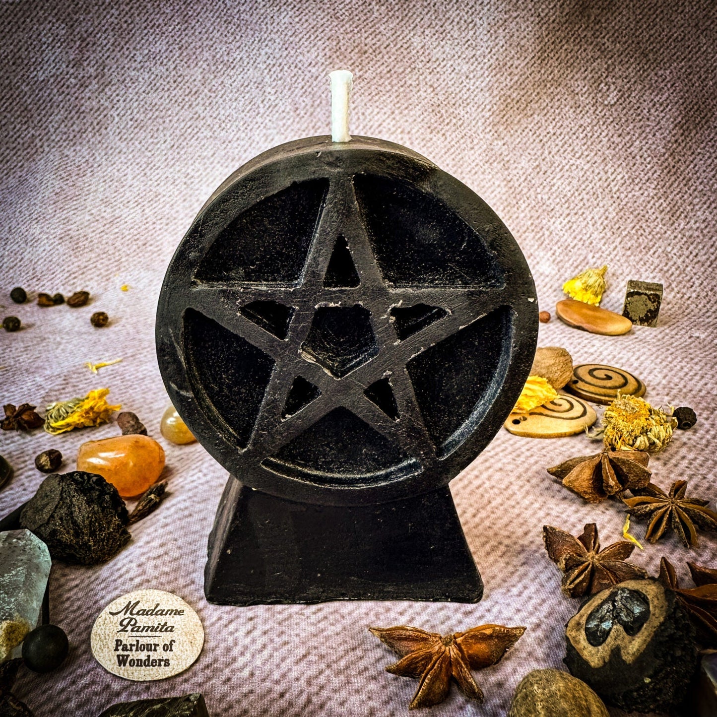 Beeswax Pentacle of Protection Spell Candle - Five Elements & Spiritual Safety