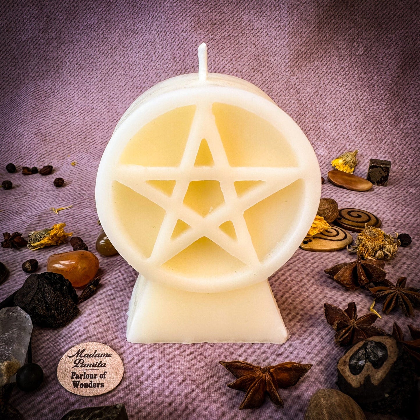 Beeswax Pentacle of Protection Spell Candle - Five Elements & Spiritual Safety