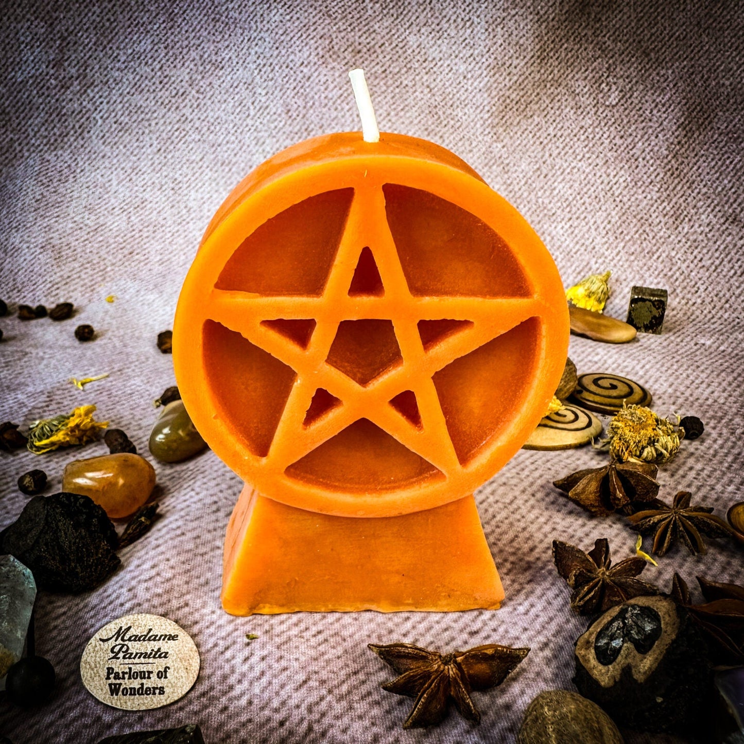 Beeswax Pentacle of Protection Spell Candle - Five Elements & Spiritual Safety
