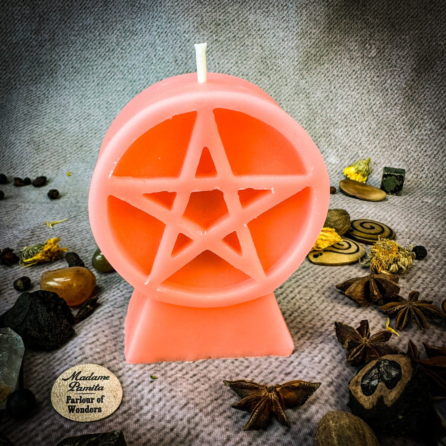 Beeswax Pentacle of Protection Spell Candle - Five Elements & Spiritual Safety