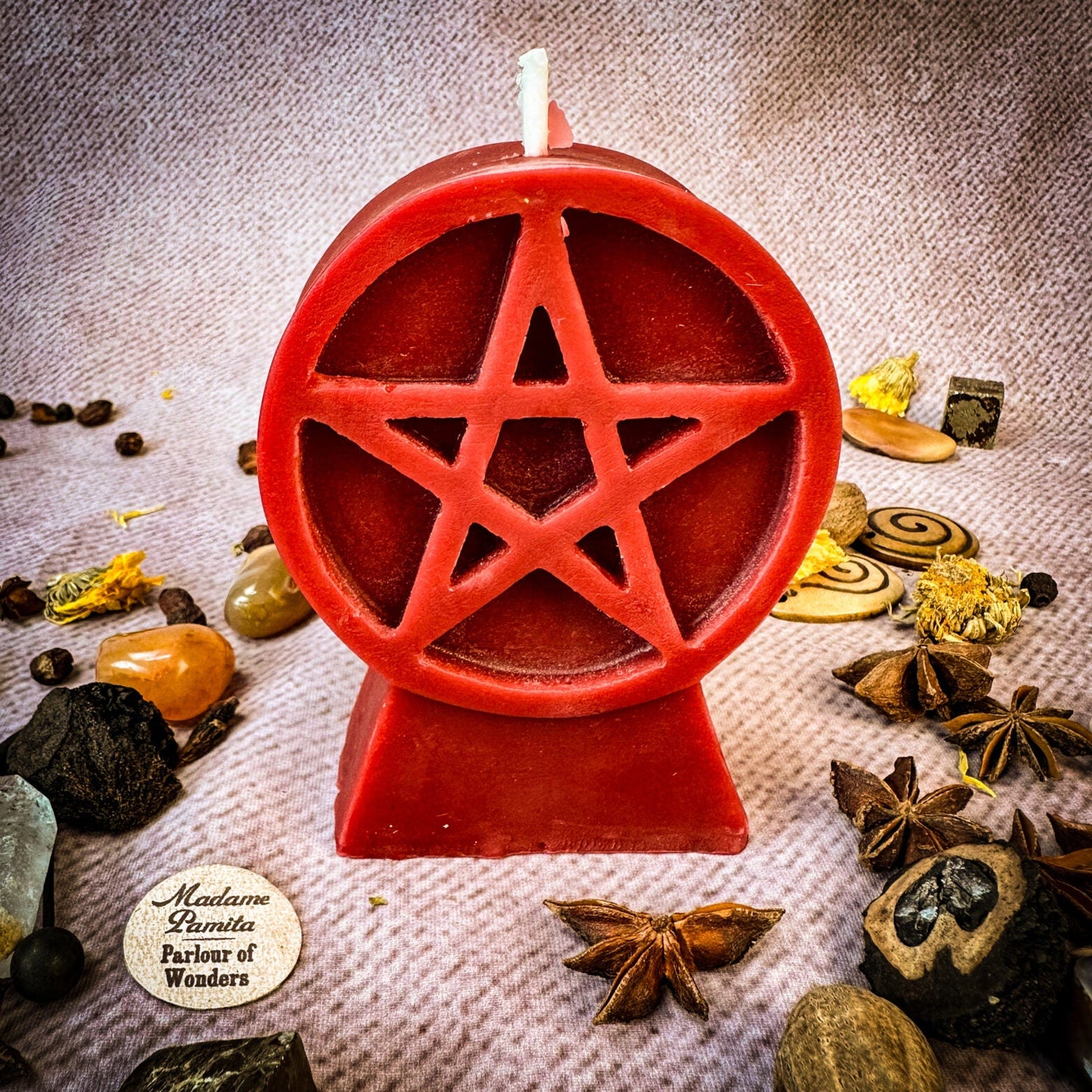 Beeswax Pentacle of Protection Spell Candle - Five Elements & Spiritual Safety