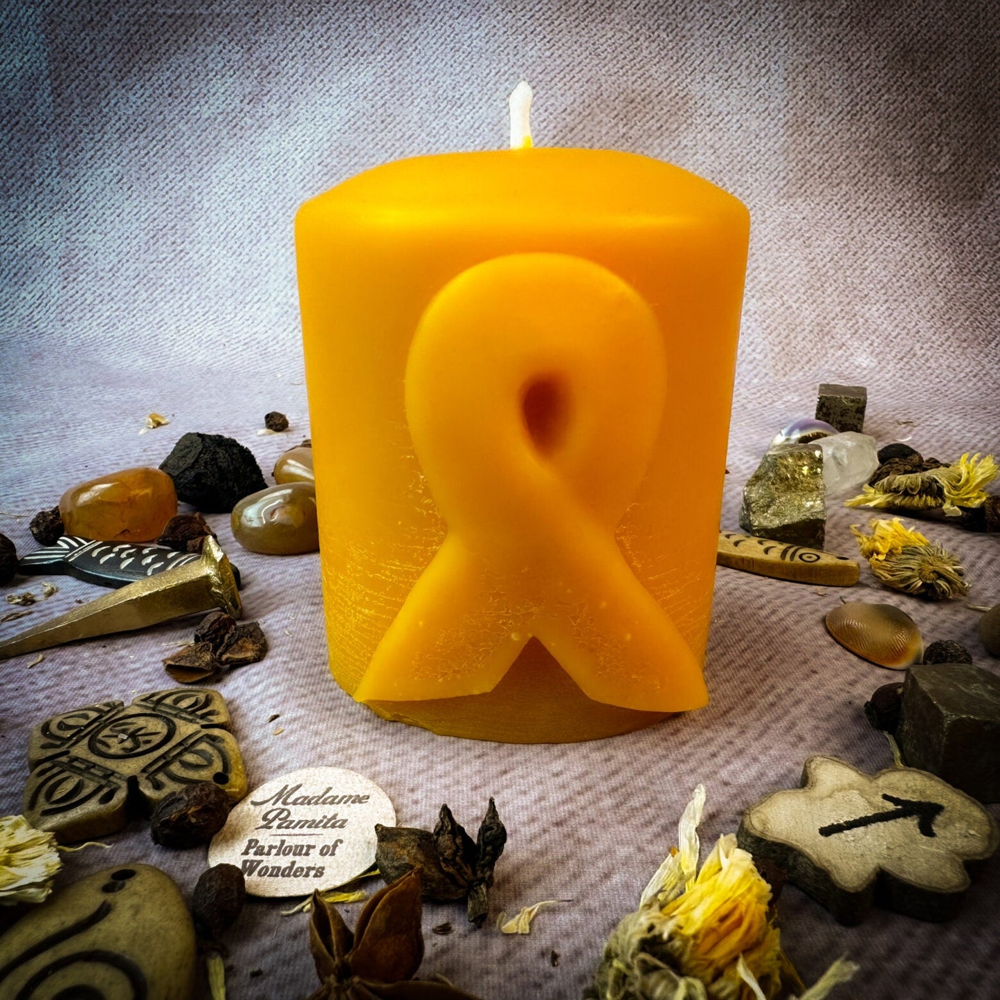Beeswax Awareness Ribbon Pillar Spell Candle - Northern Magick Supplies