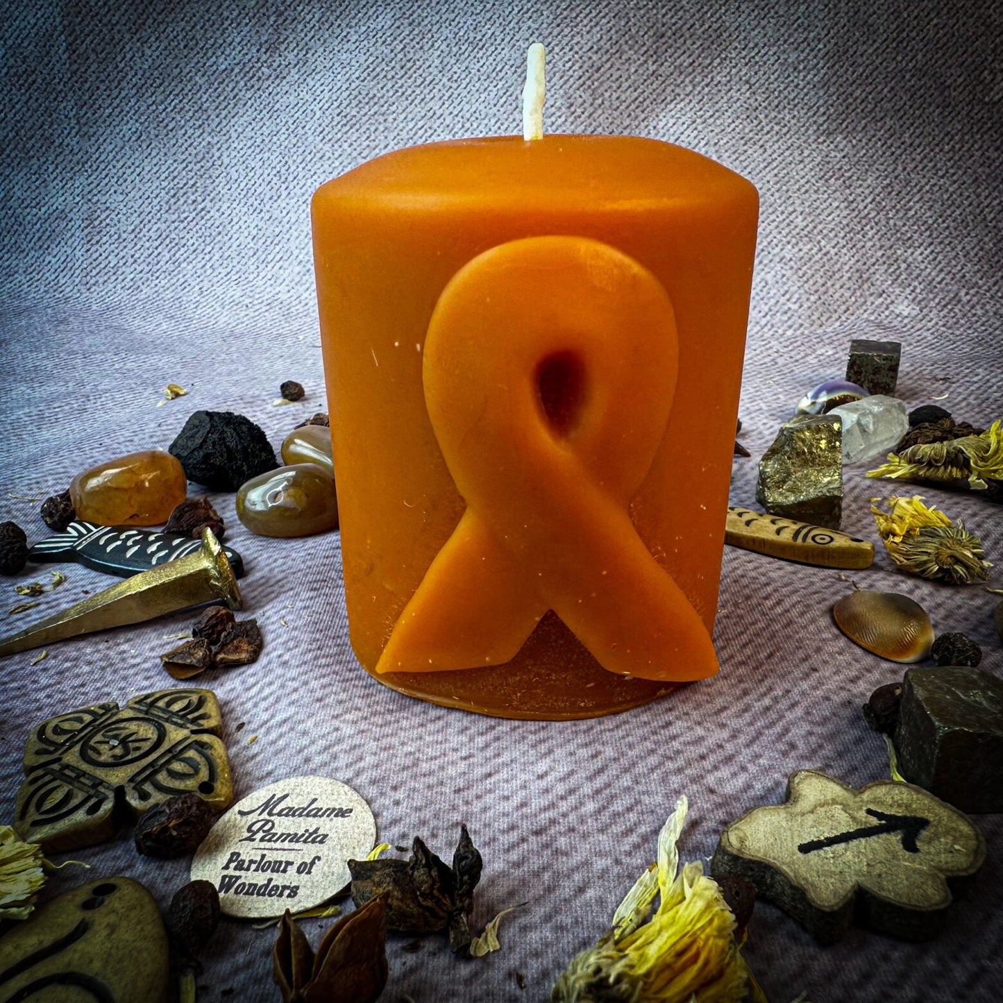 Beeswax Awareness Ribbon Pillar Spell Candle - Northern Magick Supplies