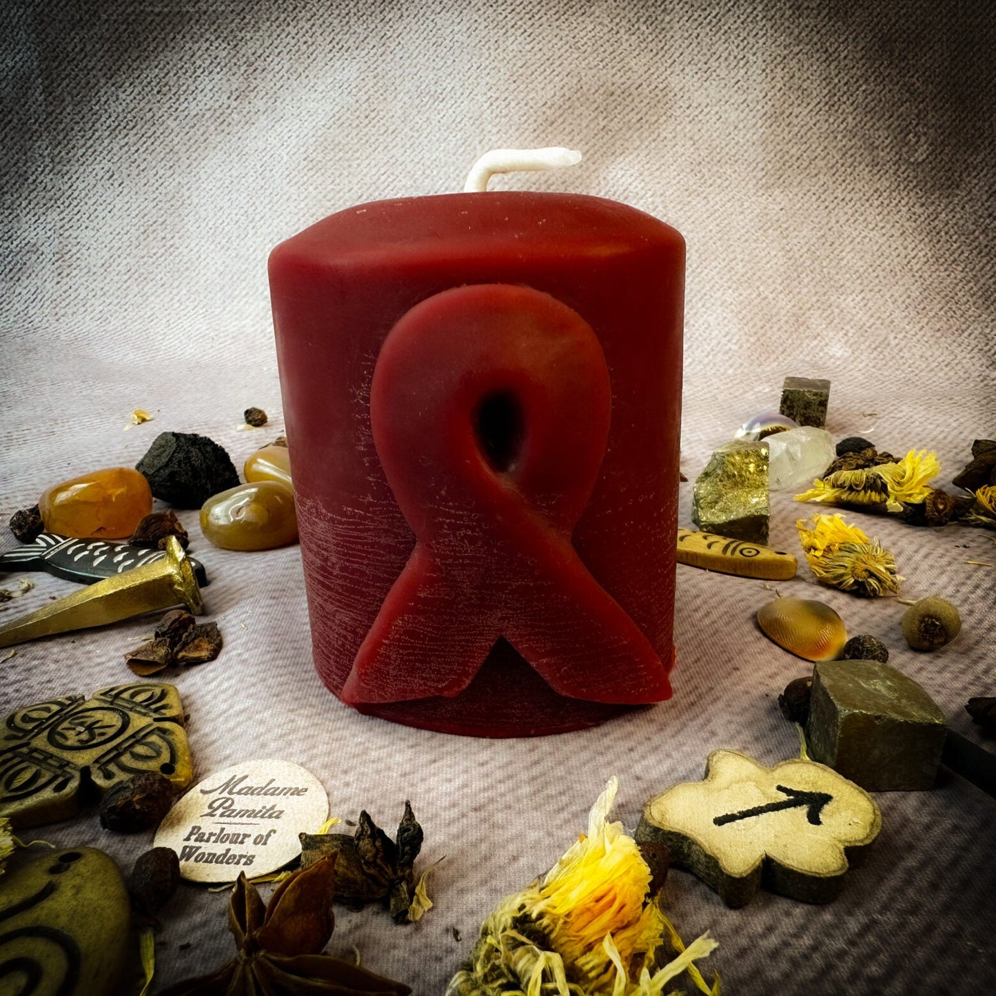 Beeswax Awareness Ribbon Pillar Spell Candle - Northern Magick Supplies