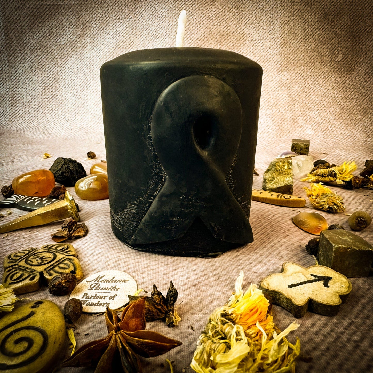 Beeswax Awareness Ribbon Pillar Spell Candle - Northern Magick Supplies
