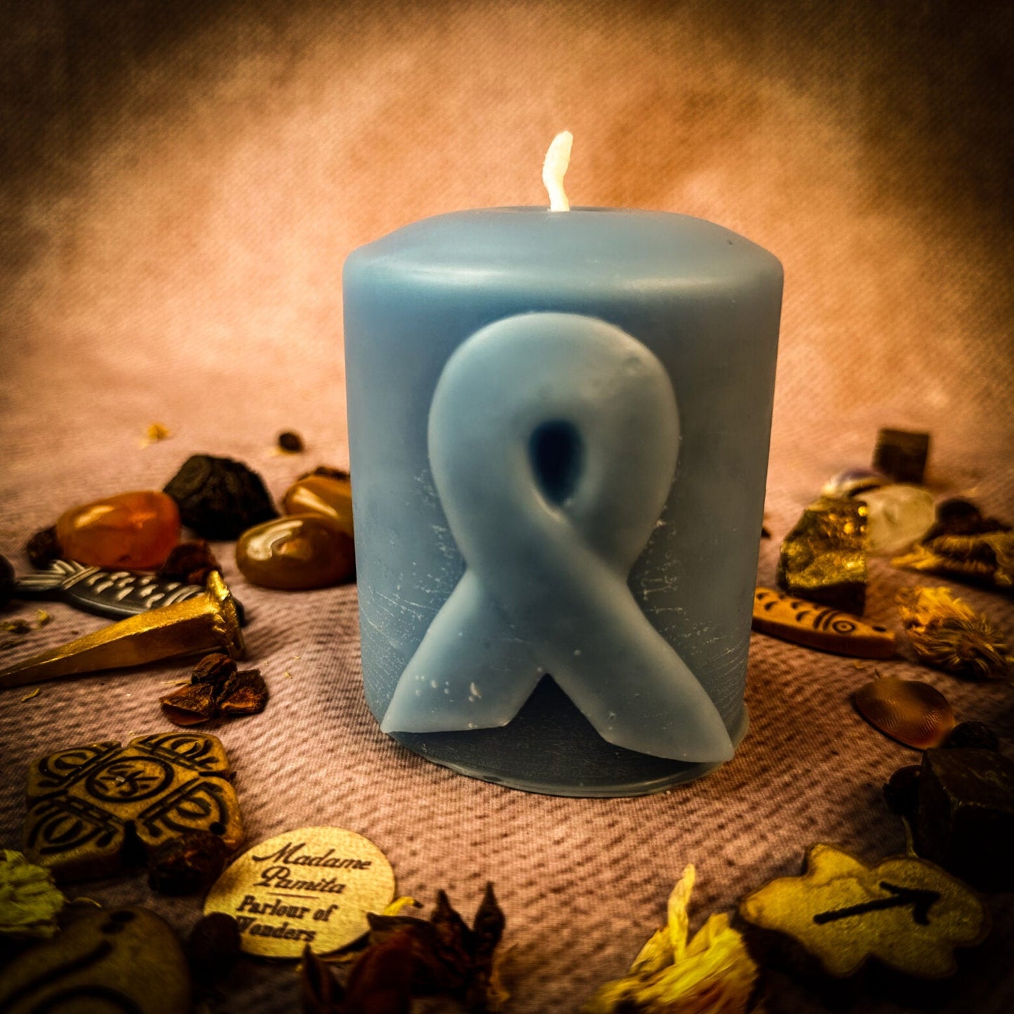 Beeswax Awareness Ribbon Pillar Spell Candle - Northern Magick Supplies
