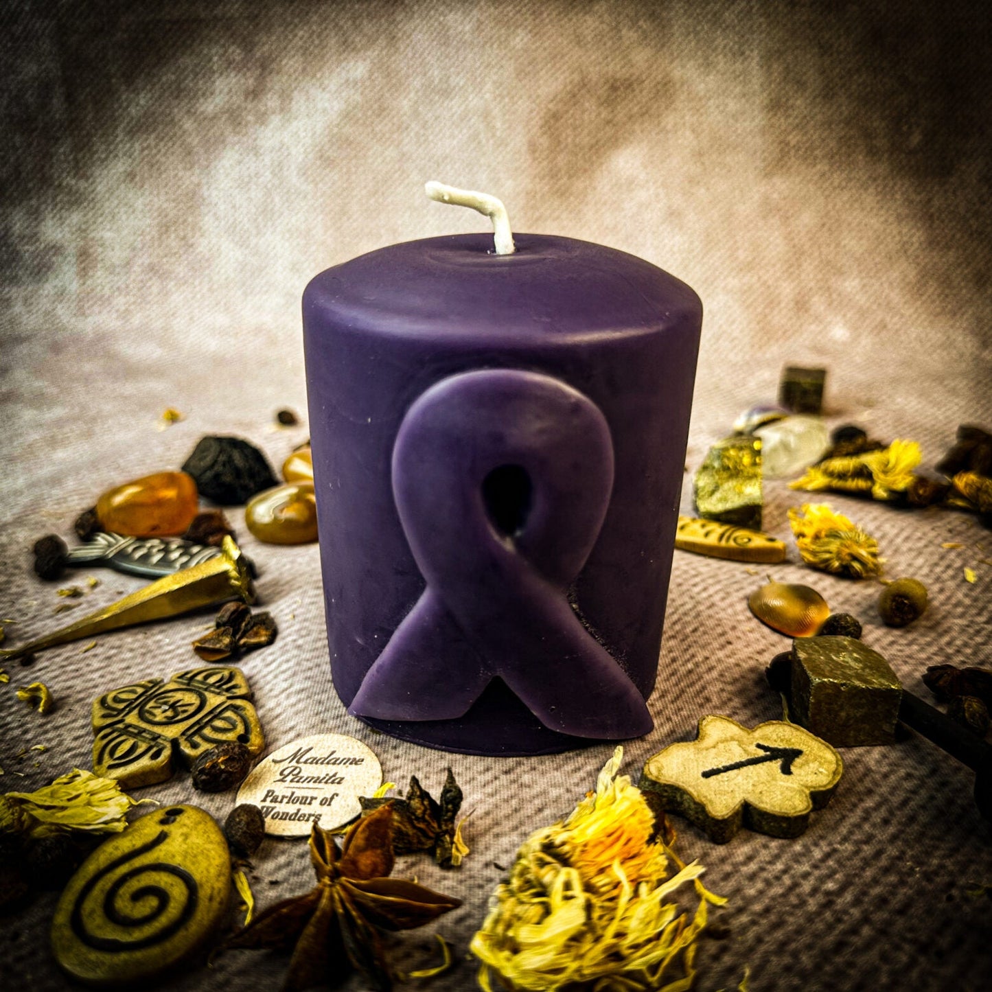 Beeswax Awareness Ribbon Pillar Spell Candle - Northern Magick Supplies