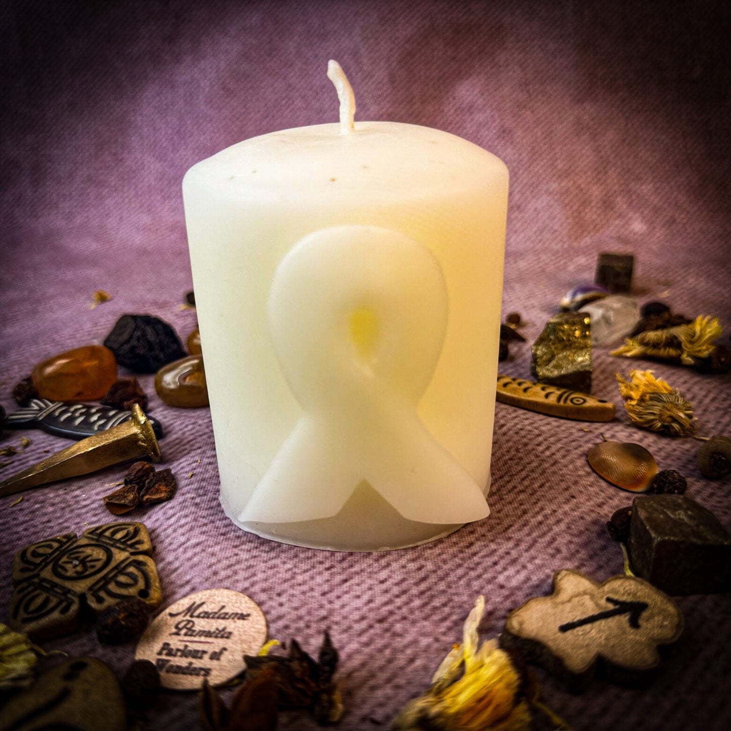 Beeswax Awareness Ribbon Pillar Spell Candle - Northern Magick Supplies