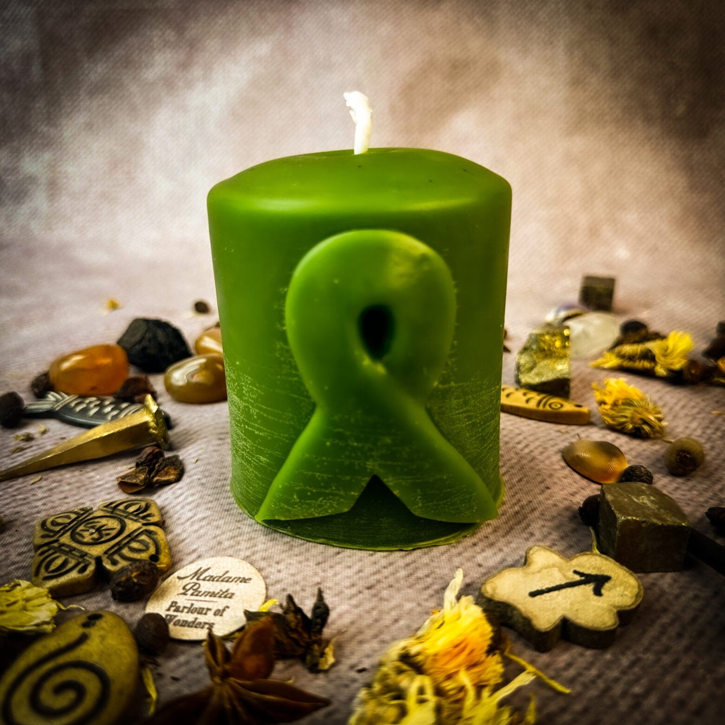 Beeswax Awareness Ribbon Pillar Spell Candle - Northern Magick Supplies