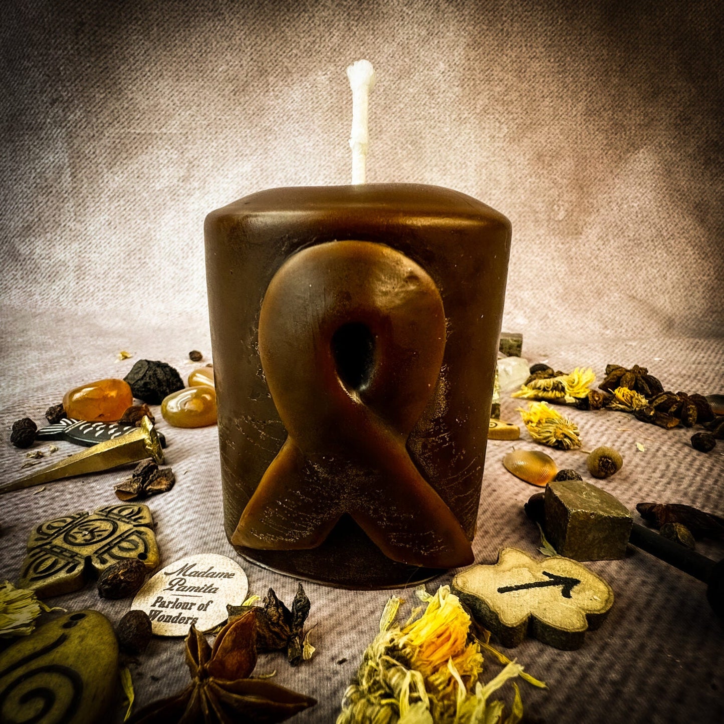 Beeswax Awareness Ribbon Pillar Spell Candle - Northern Magick Supplies