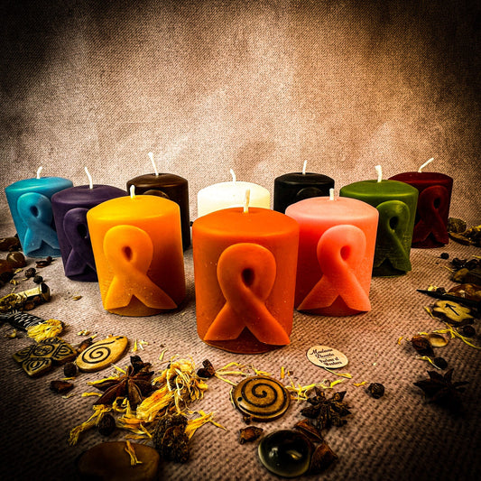Beeswax Awareness Ribbon Pillar Spell Candle - Northern Magick Supplies