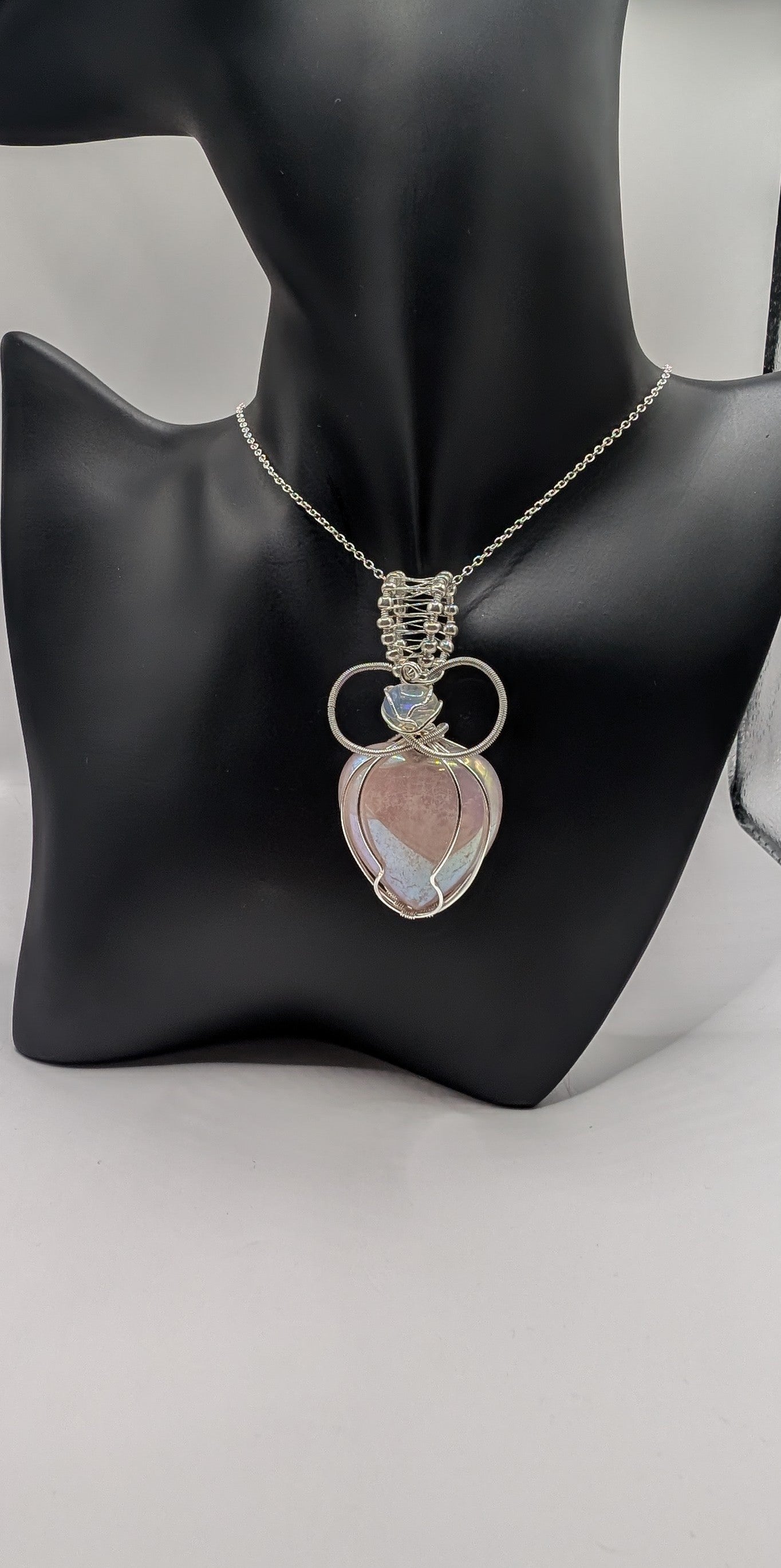 🌸💖 Introducing Our Stunning Wire Wrapped Aura Rose Quartz and Opal Pendant! 💖🌸