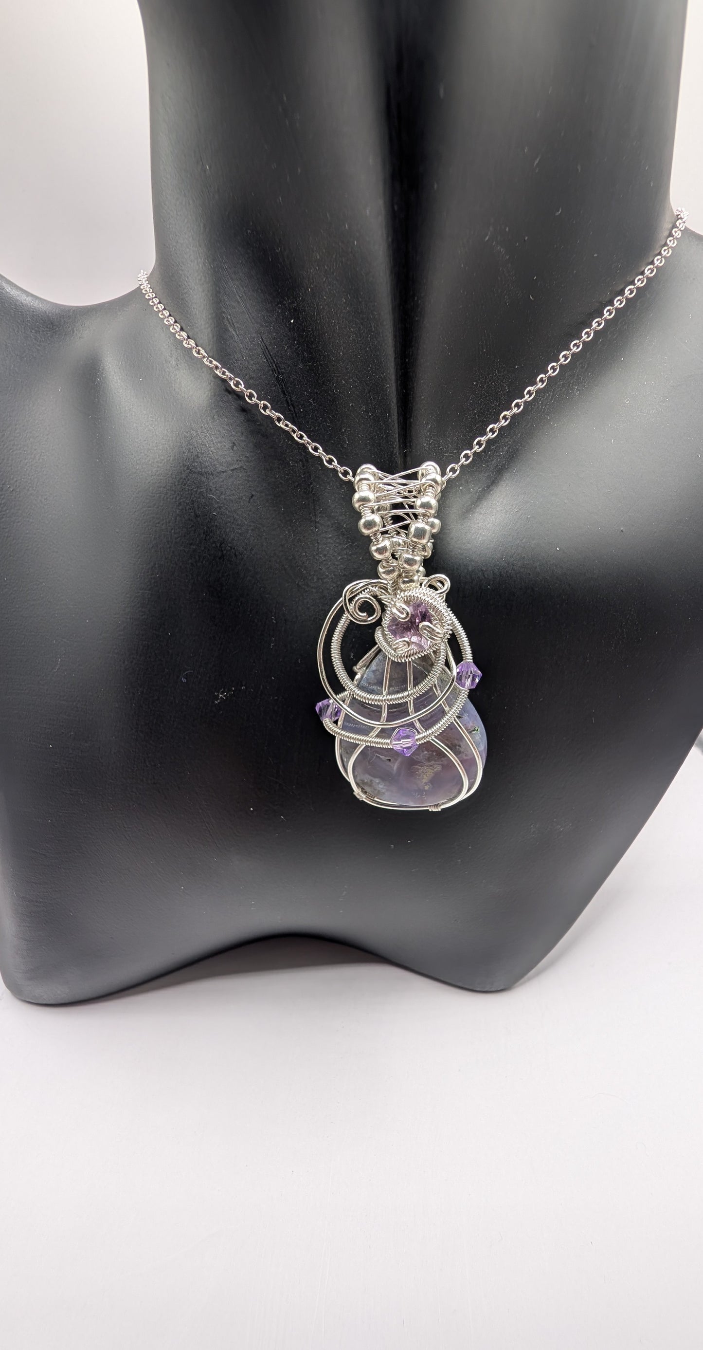 ✨ Elevate Your Style with Our Unique Purple Moss Agate & Amethyst Wire Wrapped Pendant! ✨🌟